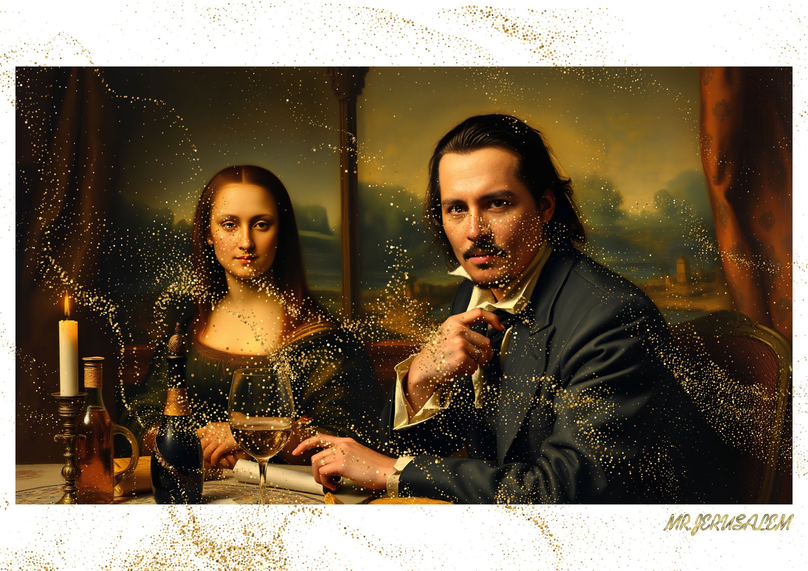 "Mr.Jerusalem, "Johnny Depp having dinner with Mona Lisa-D2" "Original, A2 Poster print, stamp (1 of 2)