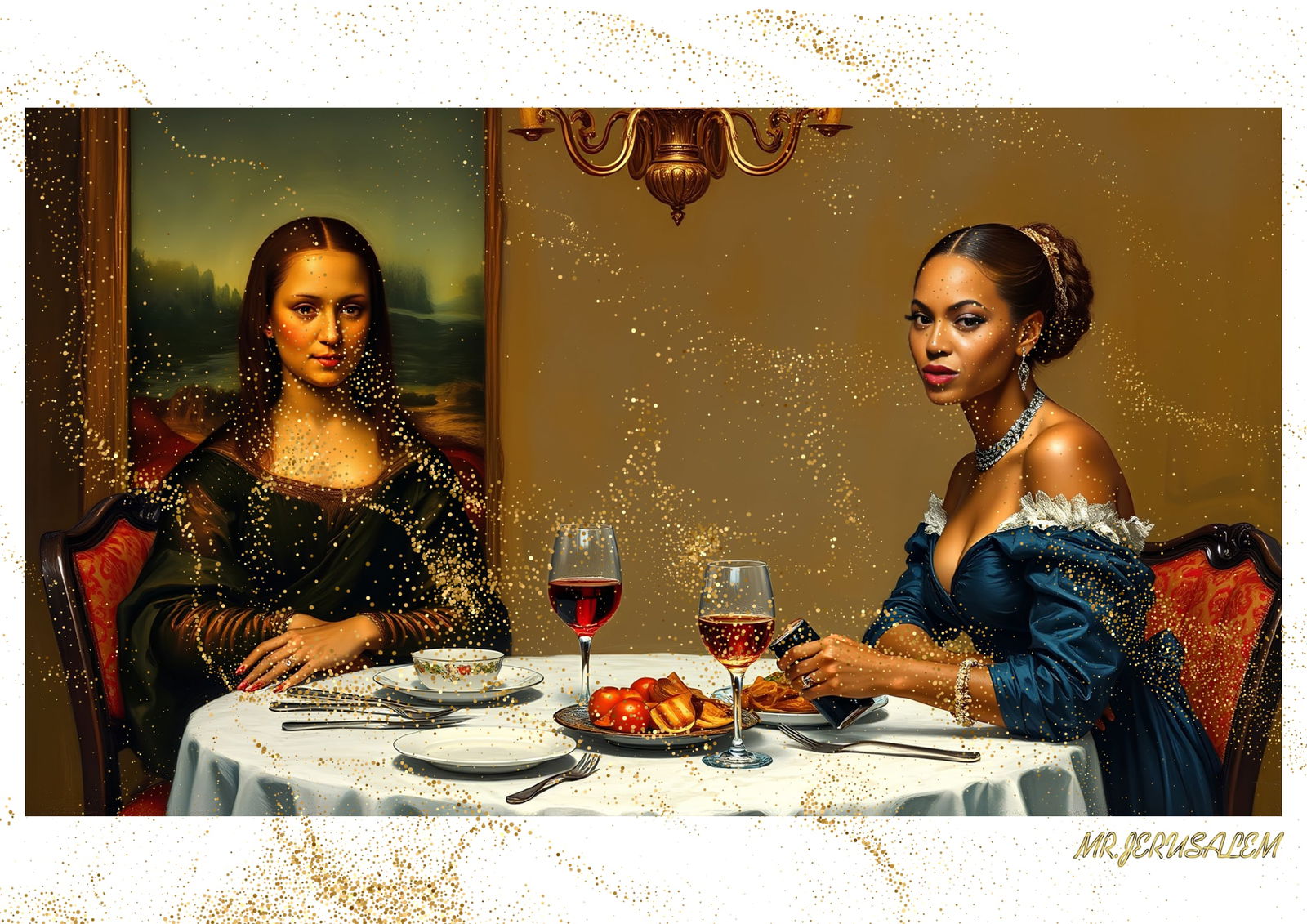 "Mr.Jerusalem, "Beyonce having dinner with Mona Lisa-D2" "Original, A2 Poster print, stamped.  (1 of 2)