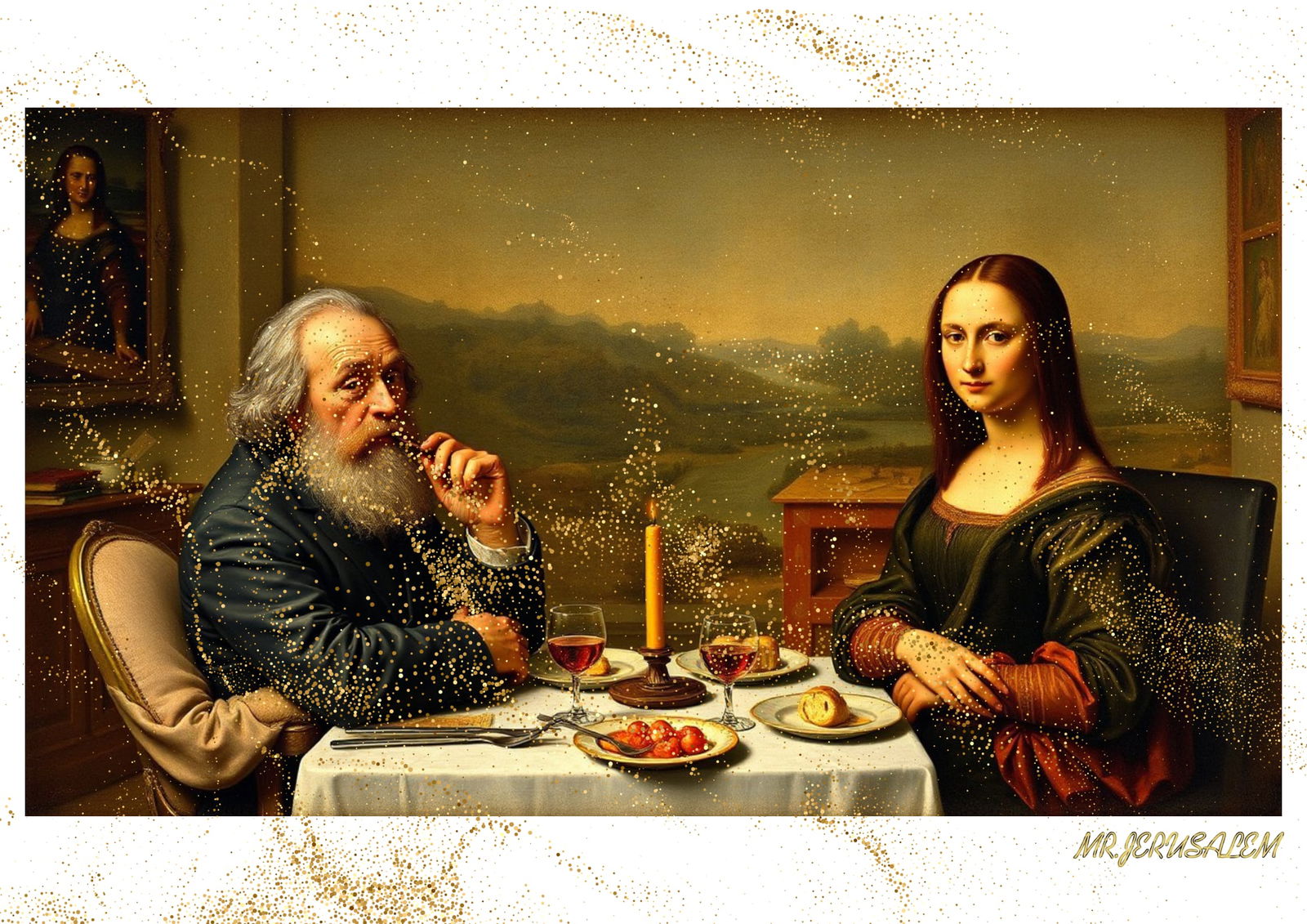 "Mr.Jerusalem, "Leonardo da Vinci having dinner with Mona Lisa-D1" "Original, A2 Poster print, (1 of 2)