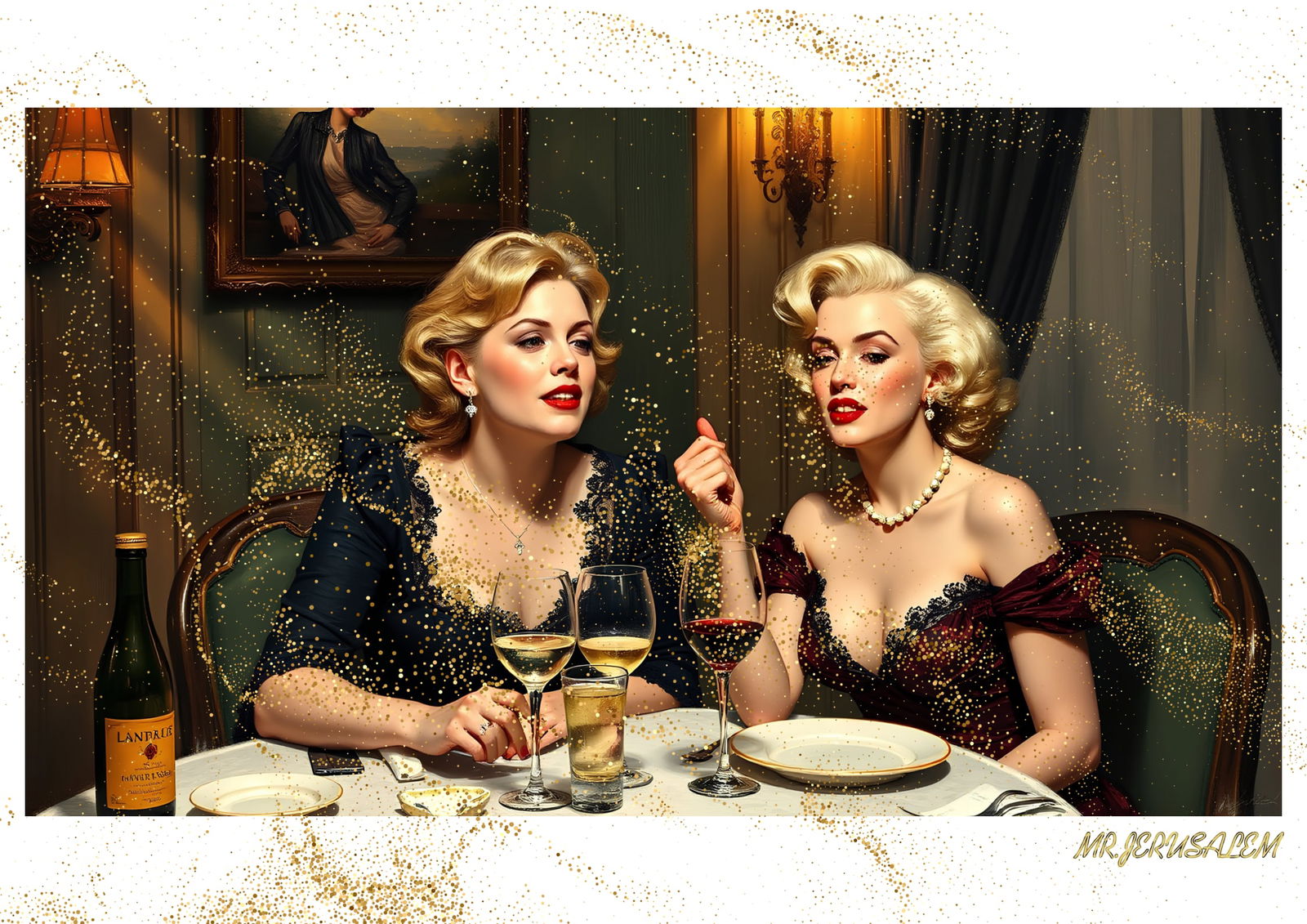 "Mr.Jerusalem, "Adele having dinner with Marilyn Monroe-D1" "Original, A2 Poster print, stampe: Original A2 Poster Digital print on paper, Solid Finishing: Classic (250 gsm gloss) Artist Digital signature Stamped / seal Watermark seal Sizes- 420 X594mm Sold unframed