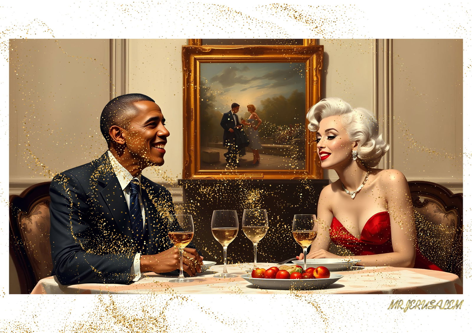 "Mr.Jerusalem, "Barack Obama having dinner with Marilyn Monroe-D2" "Original, A2 Poster print, (1 of 2)