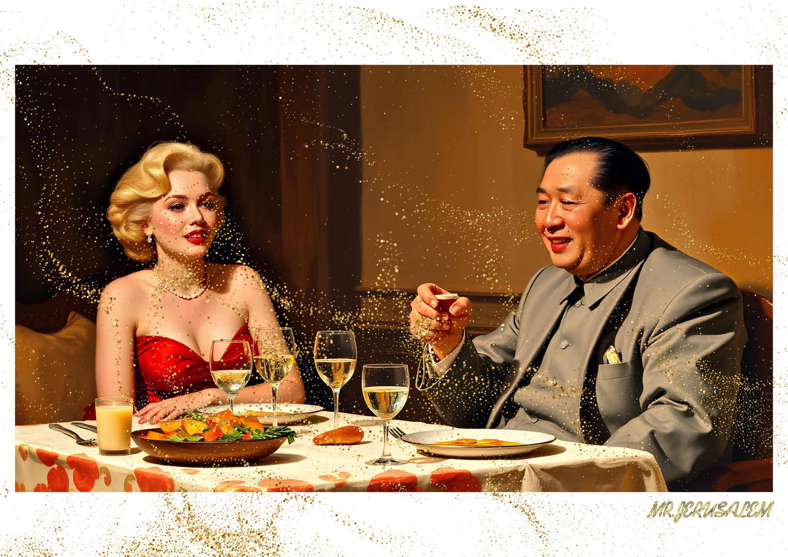 "Mr.Jerusalem, "Chairman Mao having dinner with Marilyn Monroe-D1" "Original, A2 Poster print, (1 of 2)