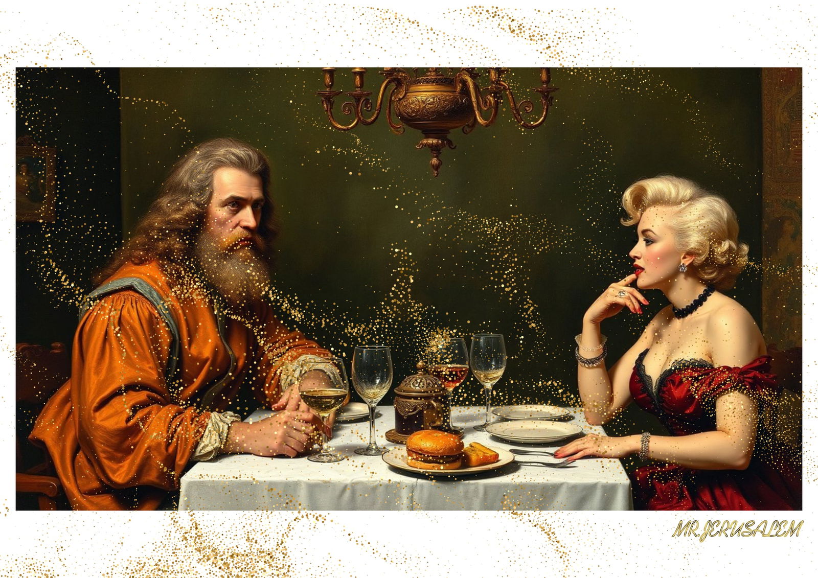 "Mr.Jerusalem, "Leonardo da Vinci having dinner with Marilyn Monroe-D2" "Original, A2 Poster p (1 of 2)