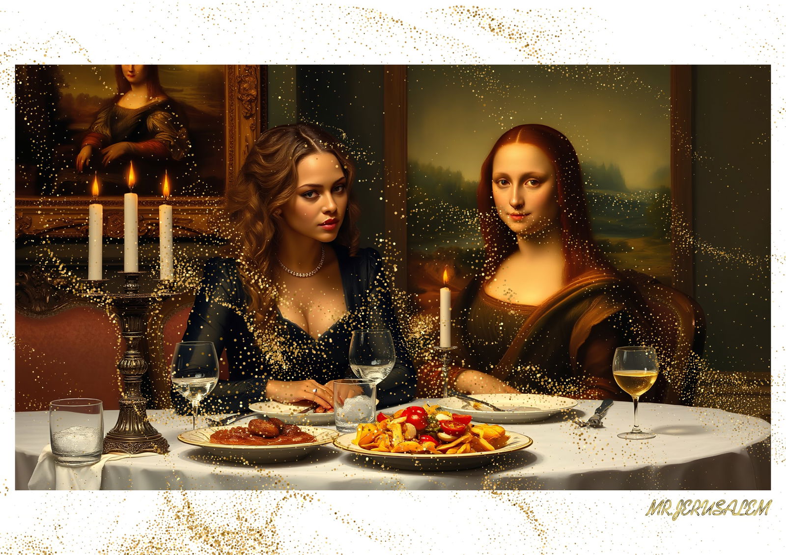 "Mr.Jerusalem, "Beyonce having dinner with Mona Lisa-D1" "Original, A2 Poster print, stamped.  (1 of 2)