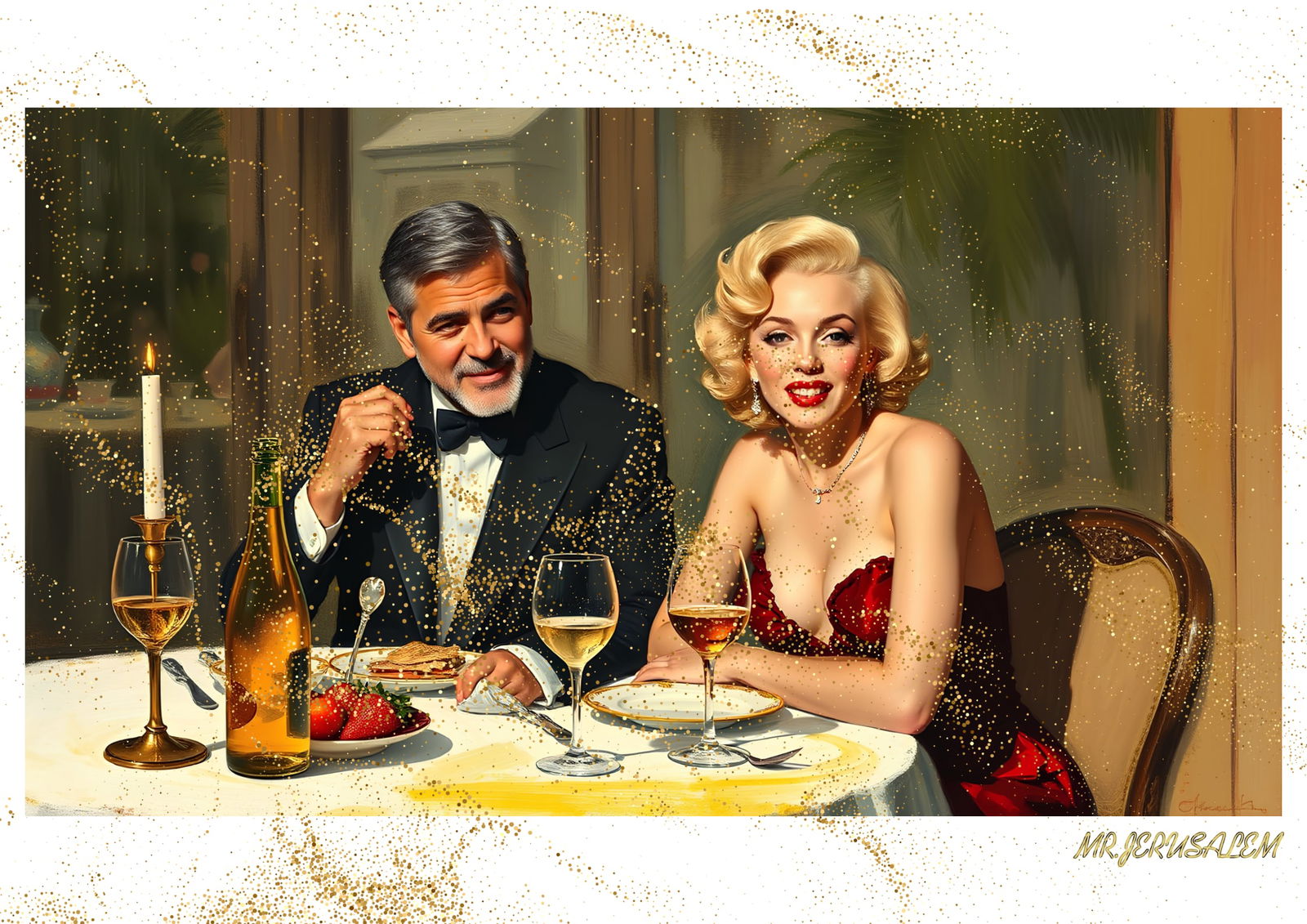 "Mr.Jerusalem, "George Clooney having dinner with Marilyn Monroe-D2" "Original, A2 Poster prin (1 of 2)