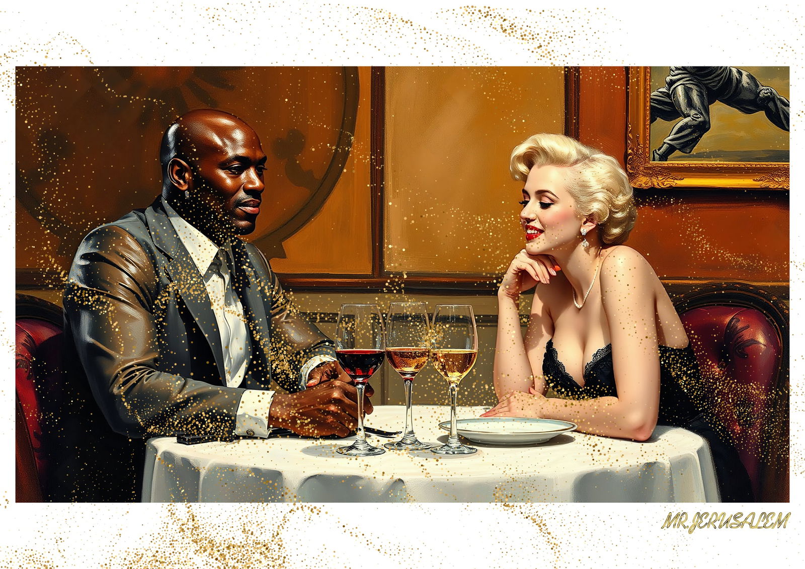 "Mr.Jerusalem, "Michael Jordan having dinner with Marilyn Monroe-D2" "Original, A2 Poster prin (1 of 2)