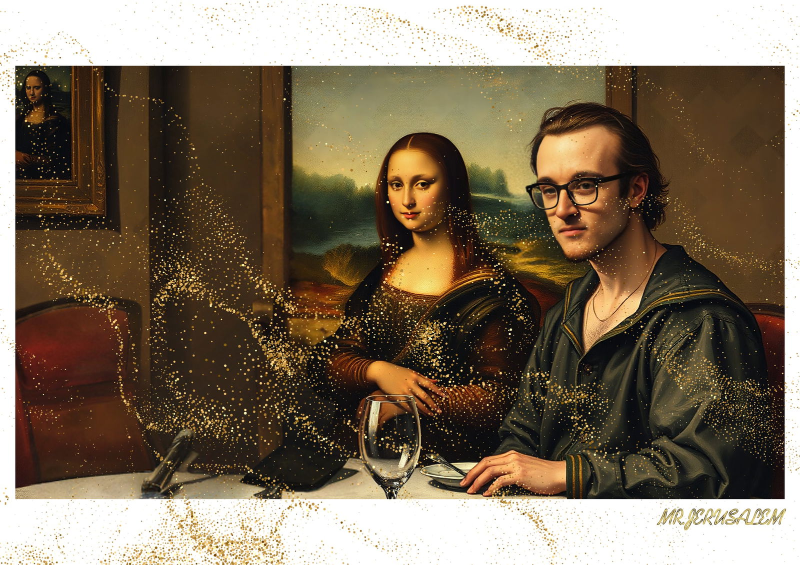 "Mr.Jerusalem, "Keith Haring having dinner with Mona Lisa-D1" "Original, A2 Poster print, stam: Original A2 Poster Digital print on paper, Solid Finishing: Classic (250 gsm gloss) Artist Digital signature Stamped / seal Watermark seal Sizes- 420 X594mm Sold unframed