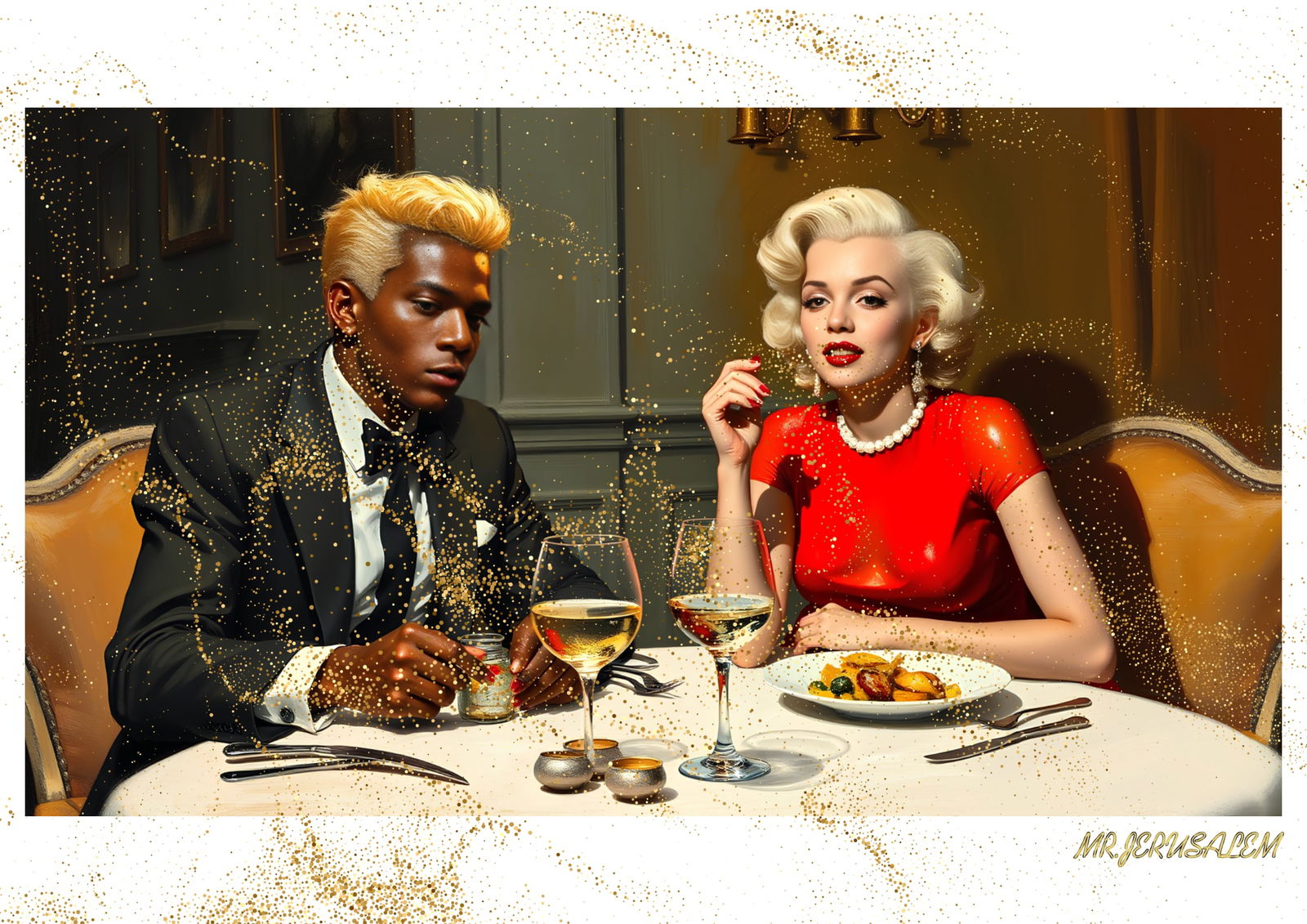 "Mr.Jerusalem, "Jean-Michel Basquiat having dinner with Marilyn Monroe-D2" "Original, A2 Poste (1 of 2)