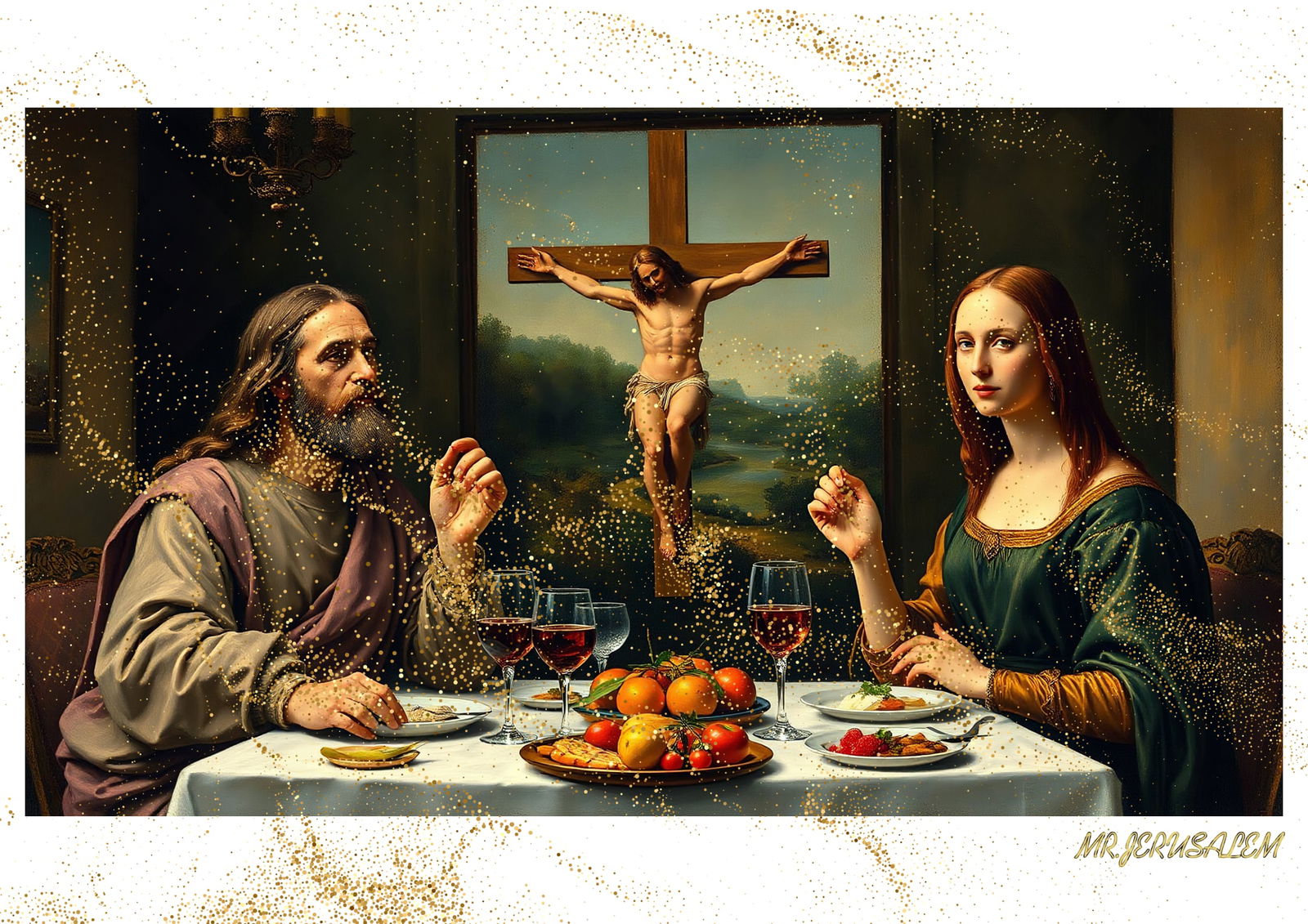 "Mr.Jerusalem, "Jesus Christ having dinner with Mona Lisa-D2" "Original, A2 Poster print, stam (1 of 2)