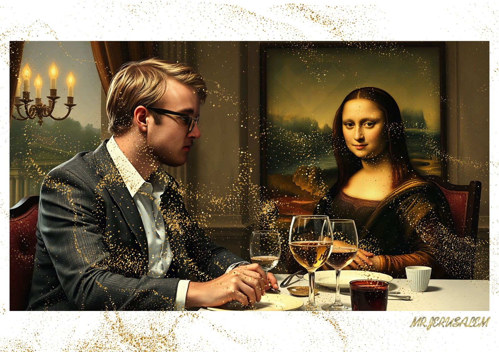 "Mr.Jerusalem, "Keith Haring having dinner with Mona Lisa-D2" "Original, A2 Poster print, stam: Original A2 Poster Digital print on paper, Solid Finishing: Classic (250 gsm gloss) Artist Digital signature Stamped / seal Watermark seal Sizes- 420 X594mm Sold unframed