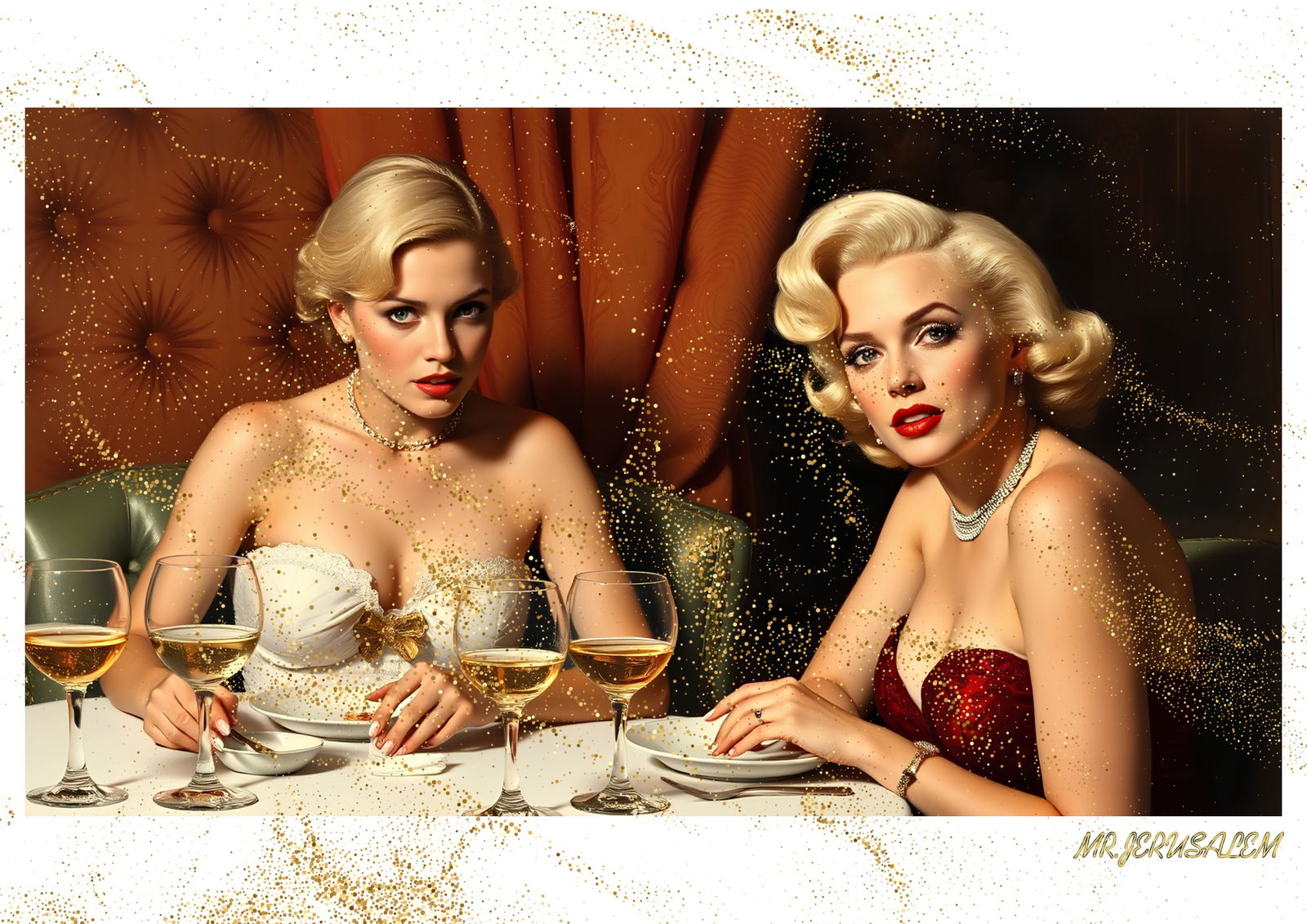 "Mr.Jerusalem, "Britney Spears having dinner with Marilyn Monroe-D2" "Original, A2 Poster prin: Original A2 Poster Digital print on paper, Solid Finishing: Classic (250 gsm gloss) Artist Digital signature Stamped / seal Watermark seal Sizes- 420 X594mm Sold unframed