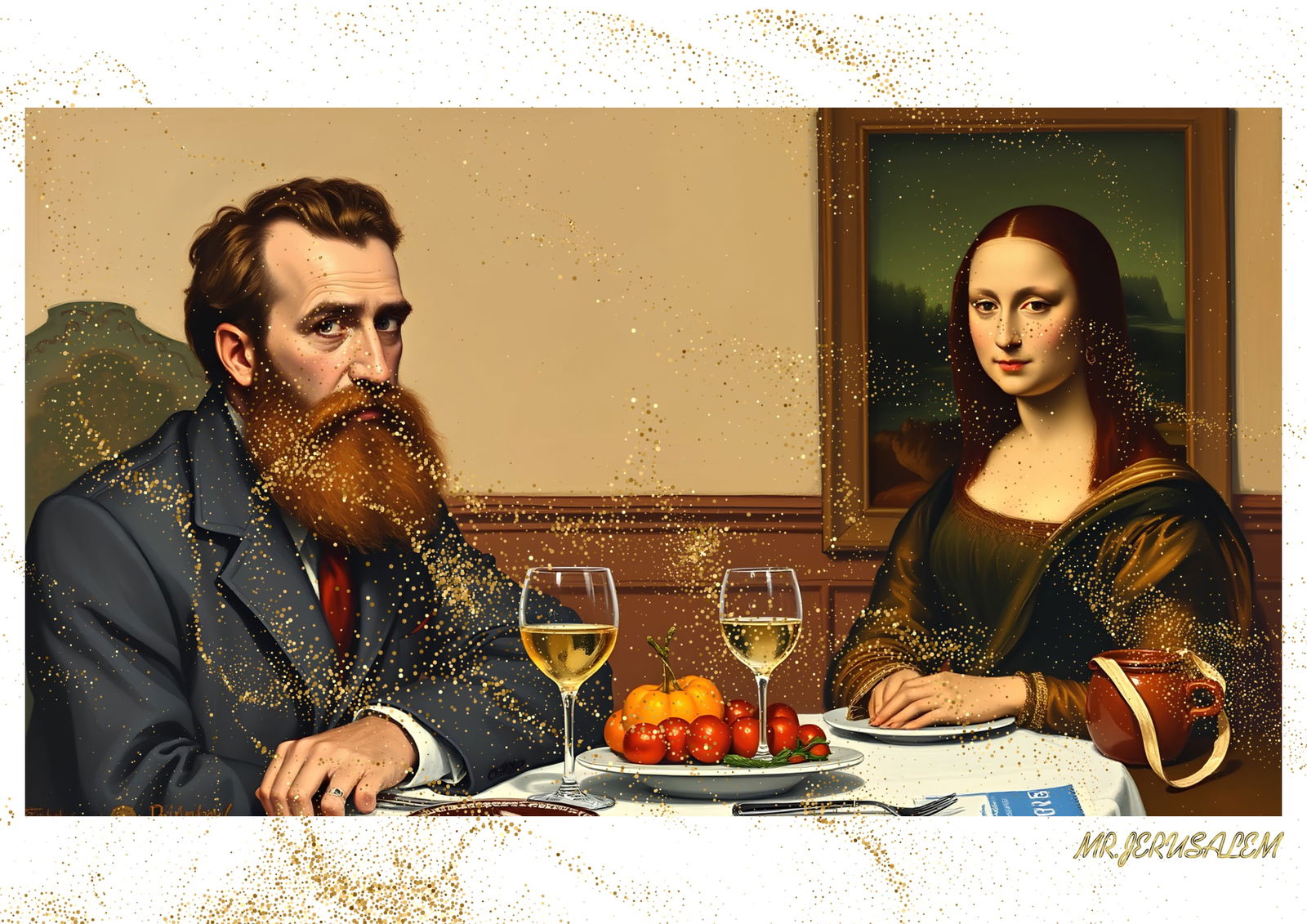 "Mr.Jerusalem, "Henri Mattise having dinner with Mona Lisa-D1" "Original, A2 Poster print, sta (1 of 2)