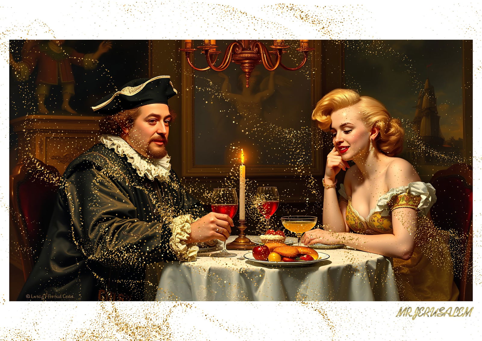"Mr.Jerusalem, "Christopher Columbus having dinner with Marilyn Monroe-D1" "Original, A2 Poste (1 of 2)