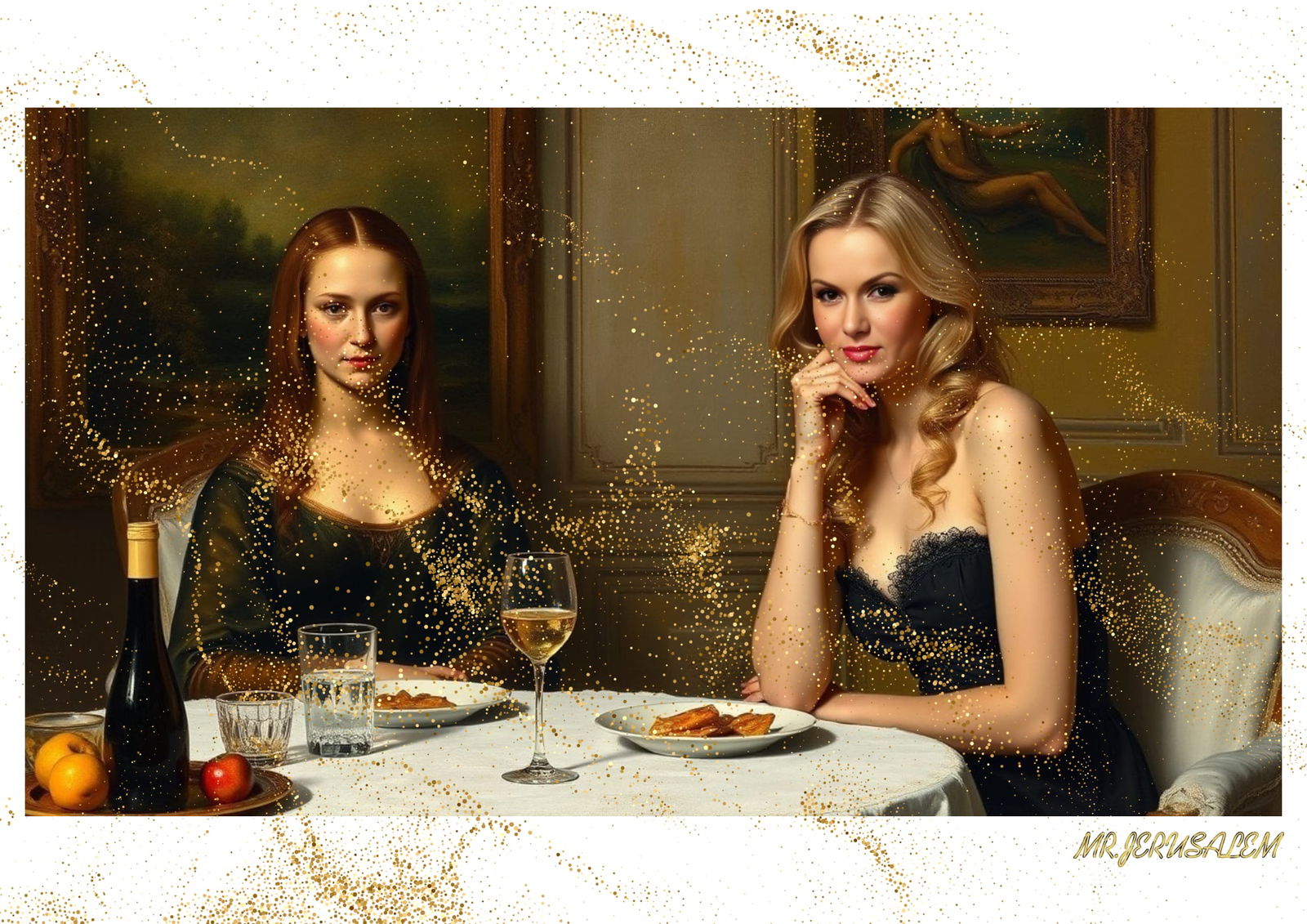 "Mr.Jerusalem, "Amanda Holden having dinner with Mona Lisa-D1" "Original, A2 Poster print, sta (1 of 2)