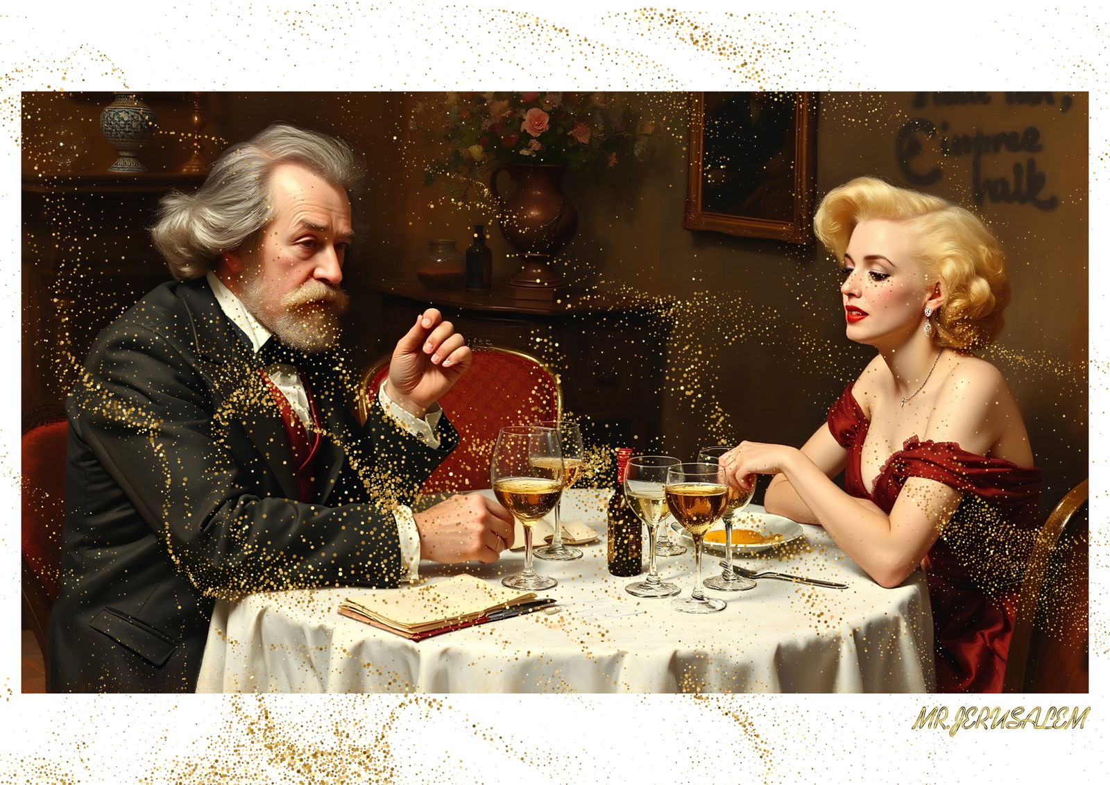 "Mr.Jerusalem, "Charles Dickens having dinner with Marilyn Monroe-D2" "Original, A2 Poster pri (1 of 2)