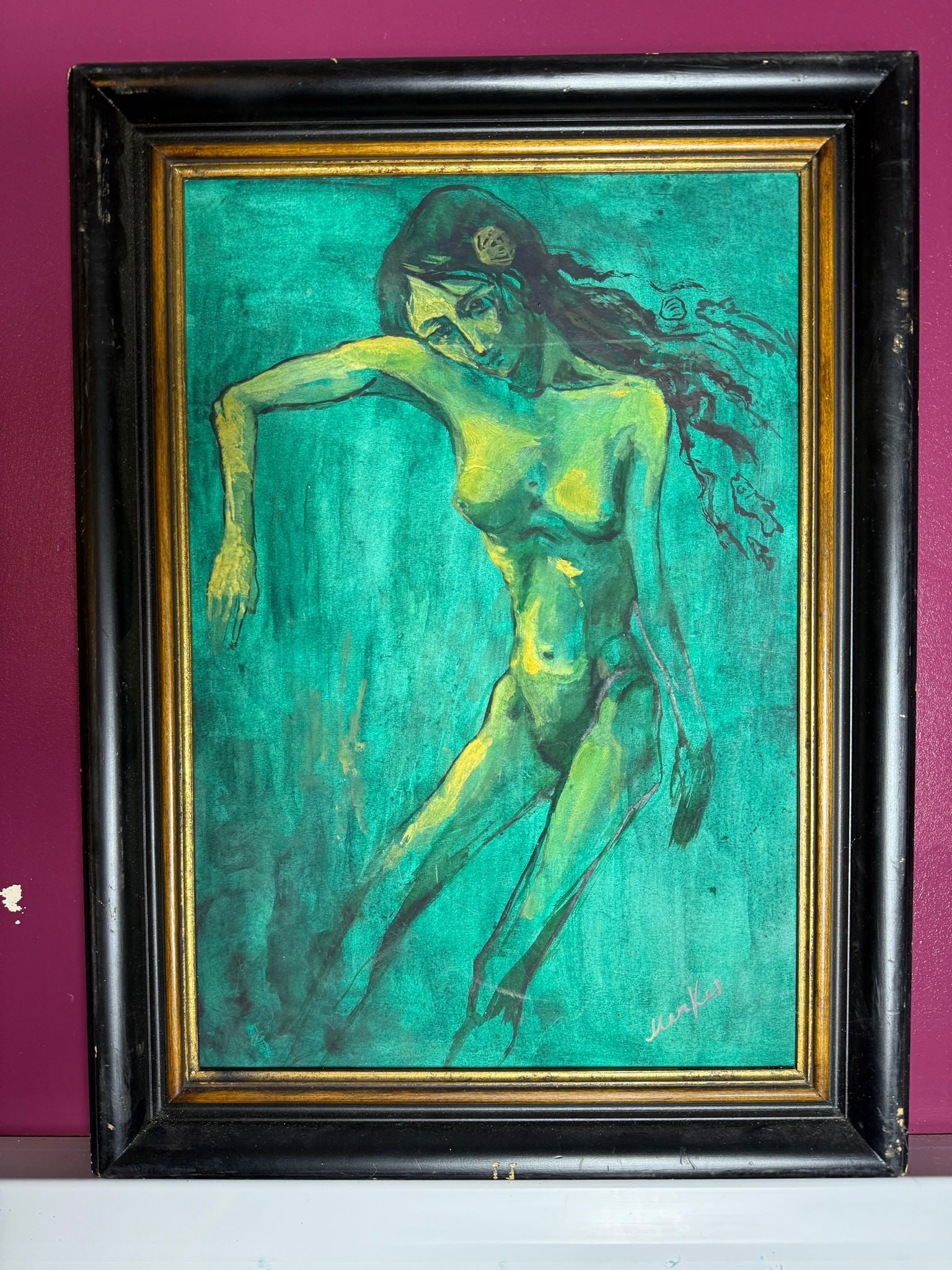 Original watercolor Painting, Nude, artywork, signed, - 2