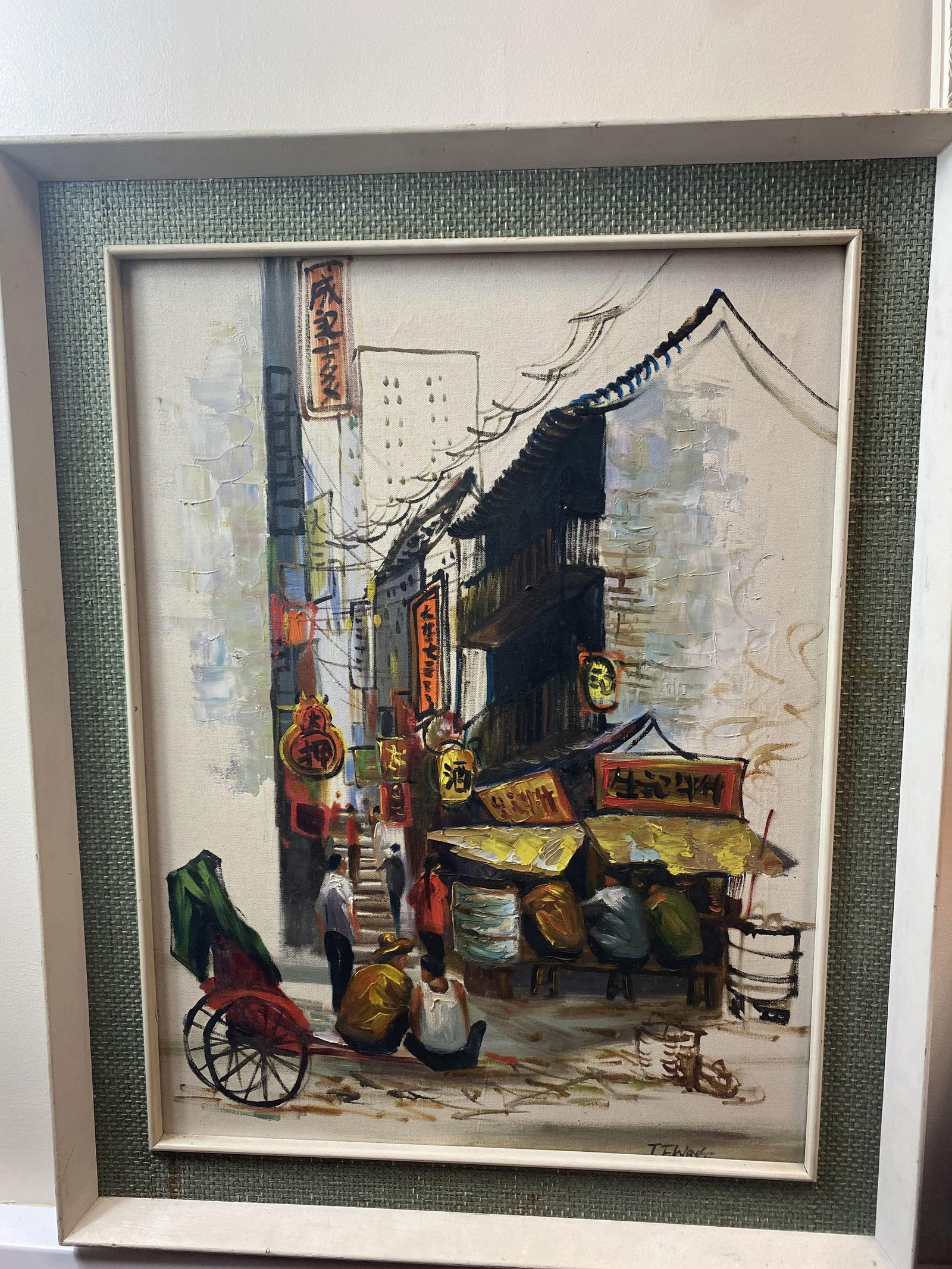 Unknown Artist, China Town Original Oil Painting on Canvas Signed: Unknown Artist, China Town Original Oil Painting on Canvas Signed