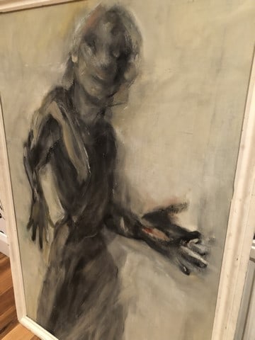Christina Mary de la Falbe """"Passing Figure"""" 1983 Original Oil Painting on Canvas Signed - 2