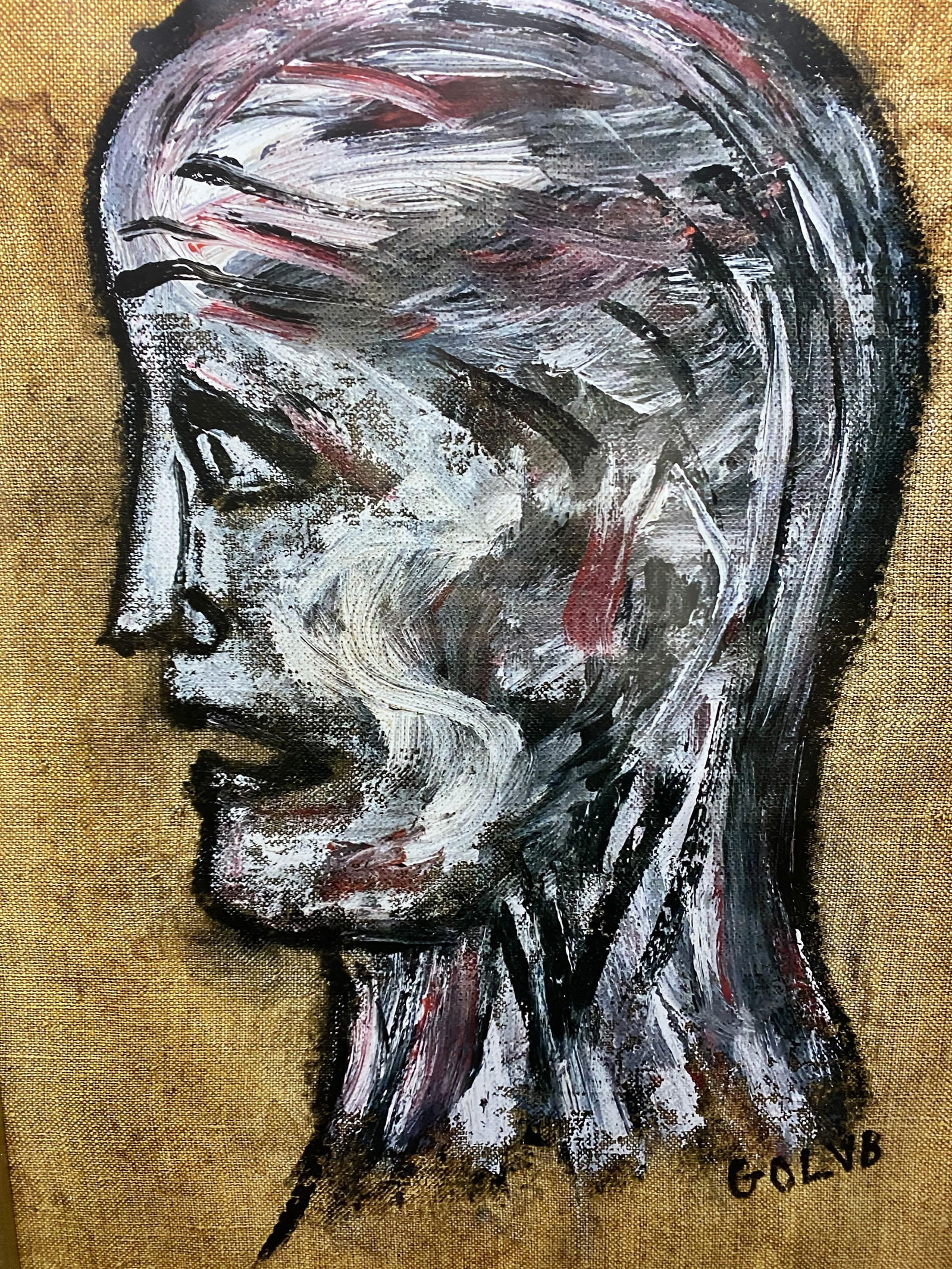 Leon Golub, (Attributed) Man Face- Original Oil Painting, Signed,: Leon Golub, (Attributed) Man Face- Original Oil Painting, Signed, Size- 40cm X 35cm 