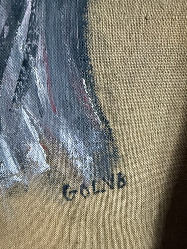 Leon Golub, (Attributed) Man Face- Original Oil Painting, Signed, - 3