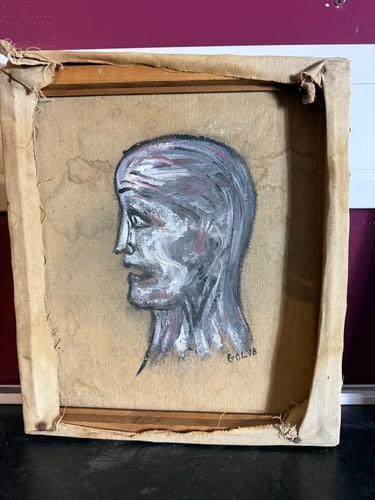 Leon Golub, (Attributed) Man Face- Original Oil Painting, Signed, - 4