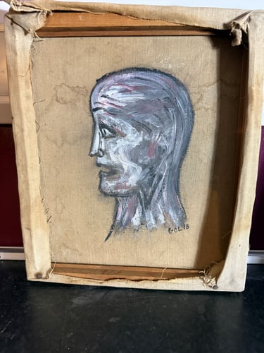 Leon Golub, (Attributed) Man Face- Original Oil Painting, Signed, - 8