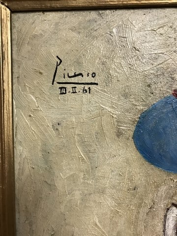 Picasso, (In the manner of) Original, rare art, Vintage, old painting, canvas, hand signed, - 3