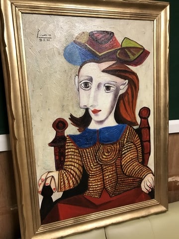Picasso, (In the manner of) Original, rare art, Vintage, old painting, canvas, hand signed, - 4