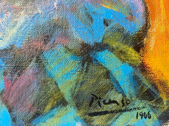 Picasso, (In the manner of) Original, rare art, Vintage, old painting, hand signed, - 2