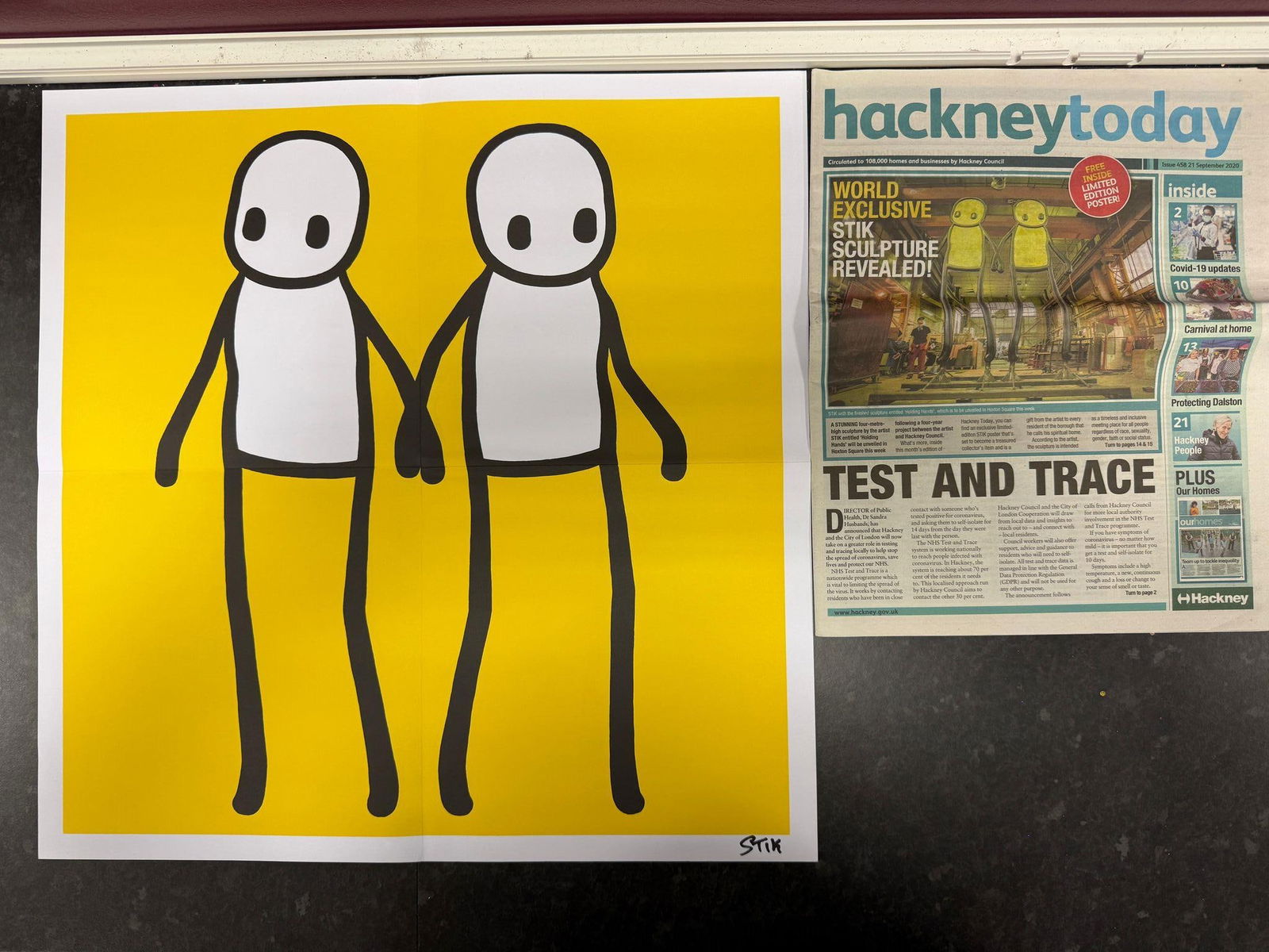 Stik, Original Holdings Hands, Yellow, Signed, Limited Edition, Hackney Today (1 of 1)