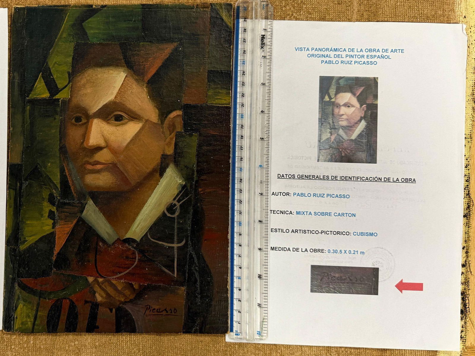 Picasso (Attributed), Original Hand Signed, oil painting,: Attributed to Picasso, (After) 1943 Picasso Original Hand Signed, oil painting, No COA No documentation and only 20 years in provenance by private Collection. Sold as attributed to the art