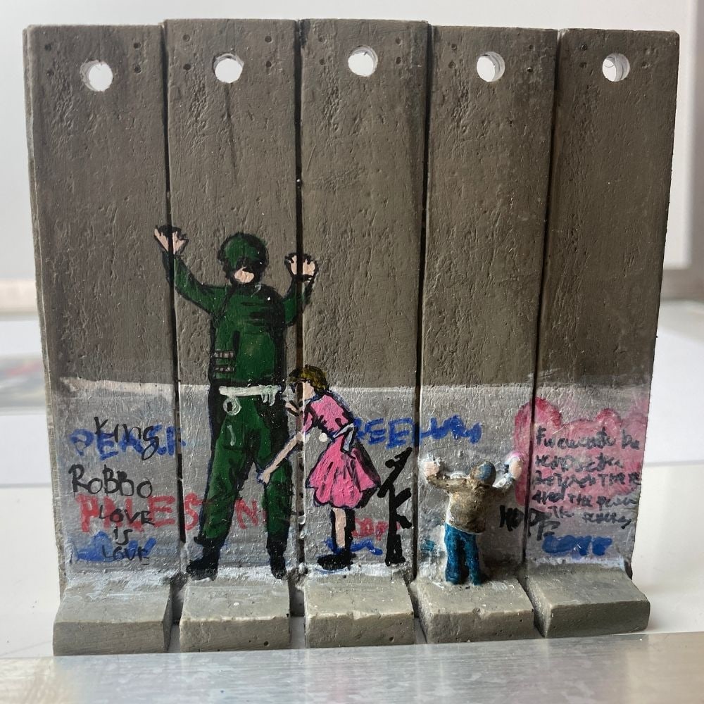 BANKSY The Walled Off Hotel Donkey Wall Section Art: BANKSY. THE WALLED OFF HOTEL- WALL SECTION ART- 2022 New Edition Wall Sculpture. Hand Painted. Wall Sculpture.Wall Section- 5 Panels - Size- 8.8 x 7.7 x 3.1cm Limited edition of 100- The Walled Off