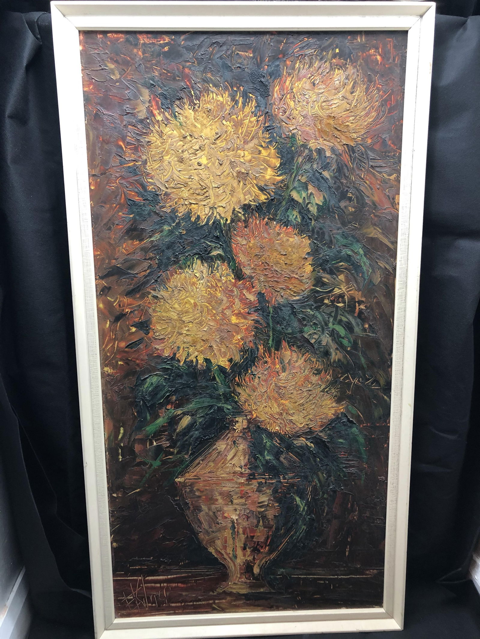 Unknown Artist, Sunflower Oil Painting On Hardboard Original Signed, Unknown Artist,: Oil Painting On Hardboard Original Signed, Unknown Artist,