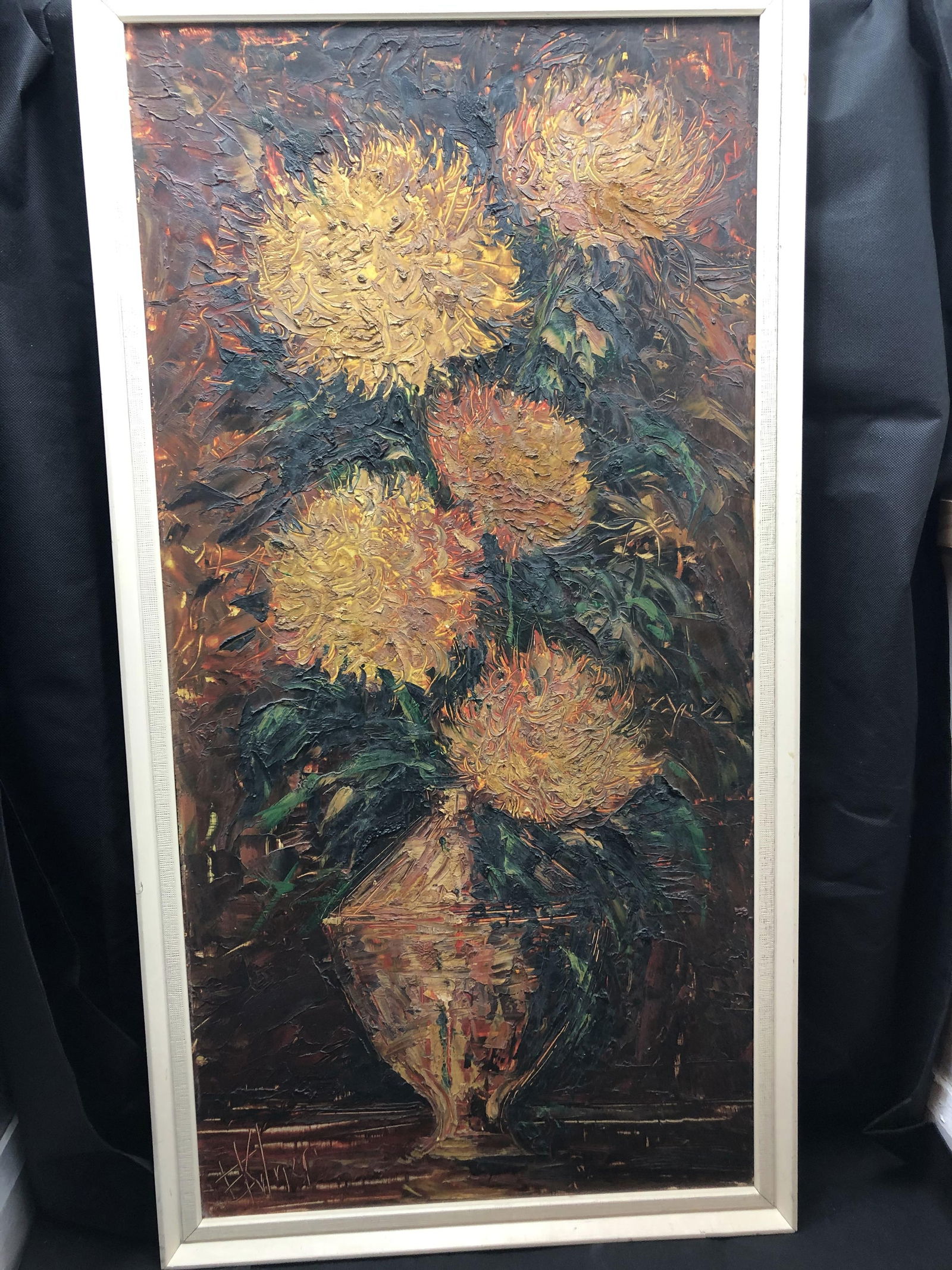 Unknown Artist, Sunflower Oil Painting On Hardboard Original Signed, Unknown Artist, - 2
