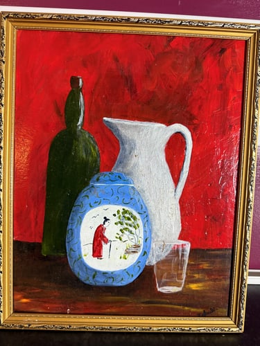 Mid-Century Still Life Oil Painting By W. Porter, Signed and Dated 1974.: Mid-Century Still Life Oil Painting By W. Porter, Signed and Dated 1974.