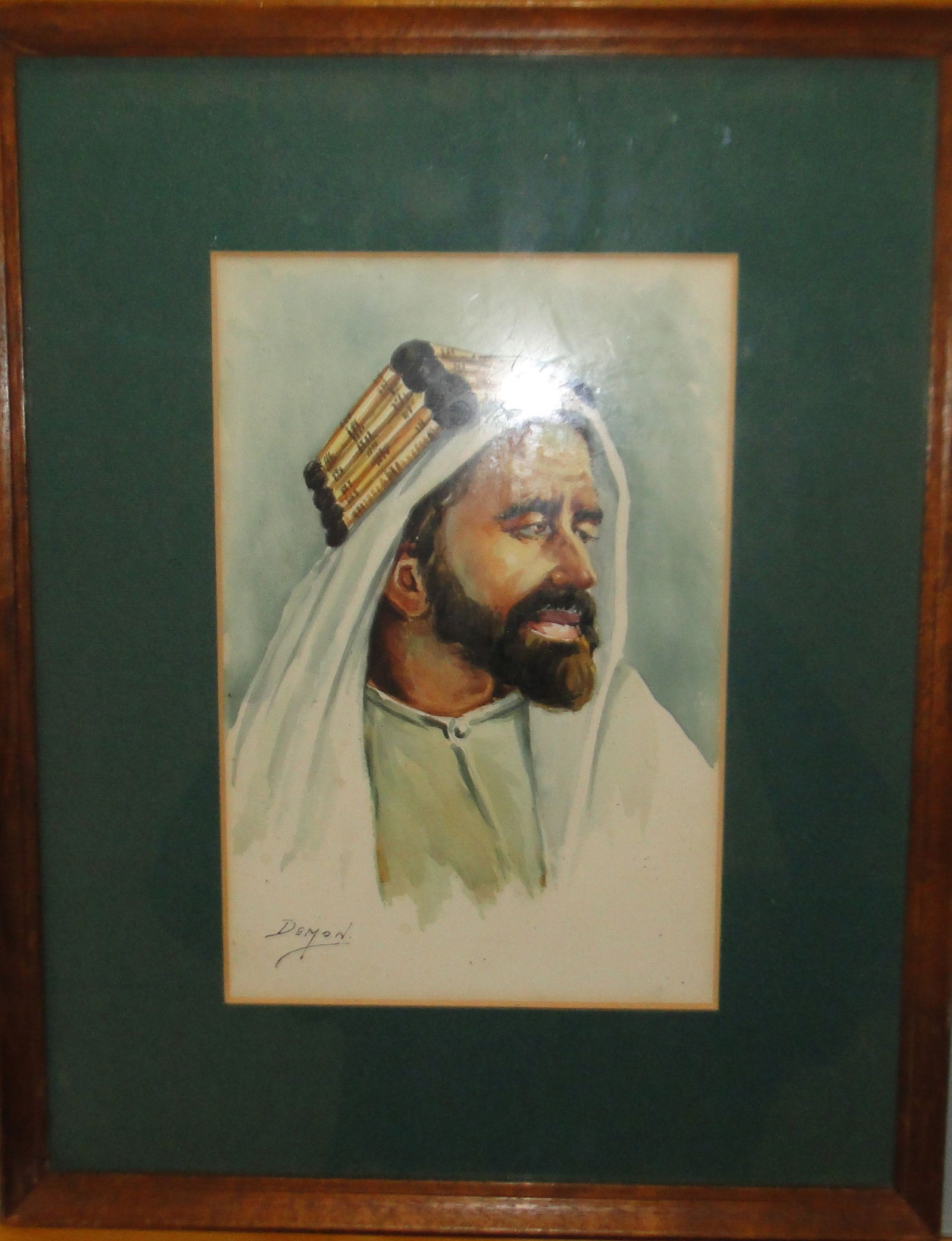 Middle Eastern Original Watercolor Painting By Demon Signed: Unlike a mass production studio, at Studio Demon each artist was allowed to personalize his work while still creating the images the studio required. Each painting was created by one artist and each