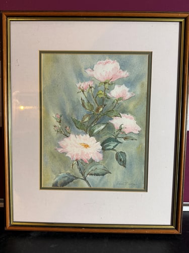 Watercolour Painting of Pink Roses, Signed By The Artist Faith Berry.: Watercolour Painting of Pink Roses, Signed By The Artist Faith Berry.