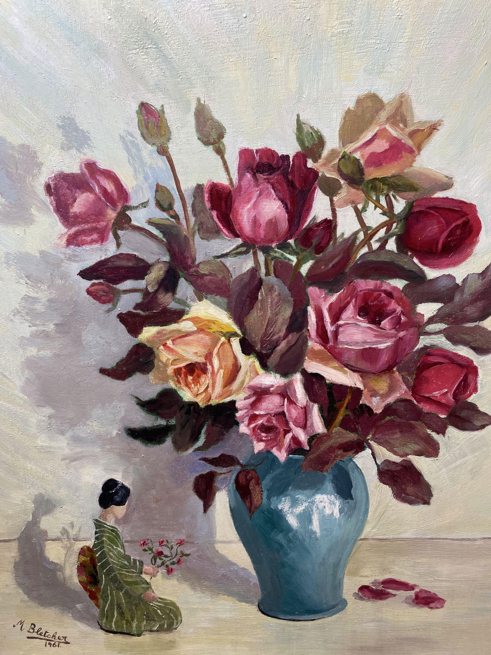 Mrs, M. Bletcher Original Oil Painting On Hardboard Signed and Dated 1961 - 2