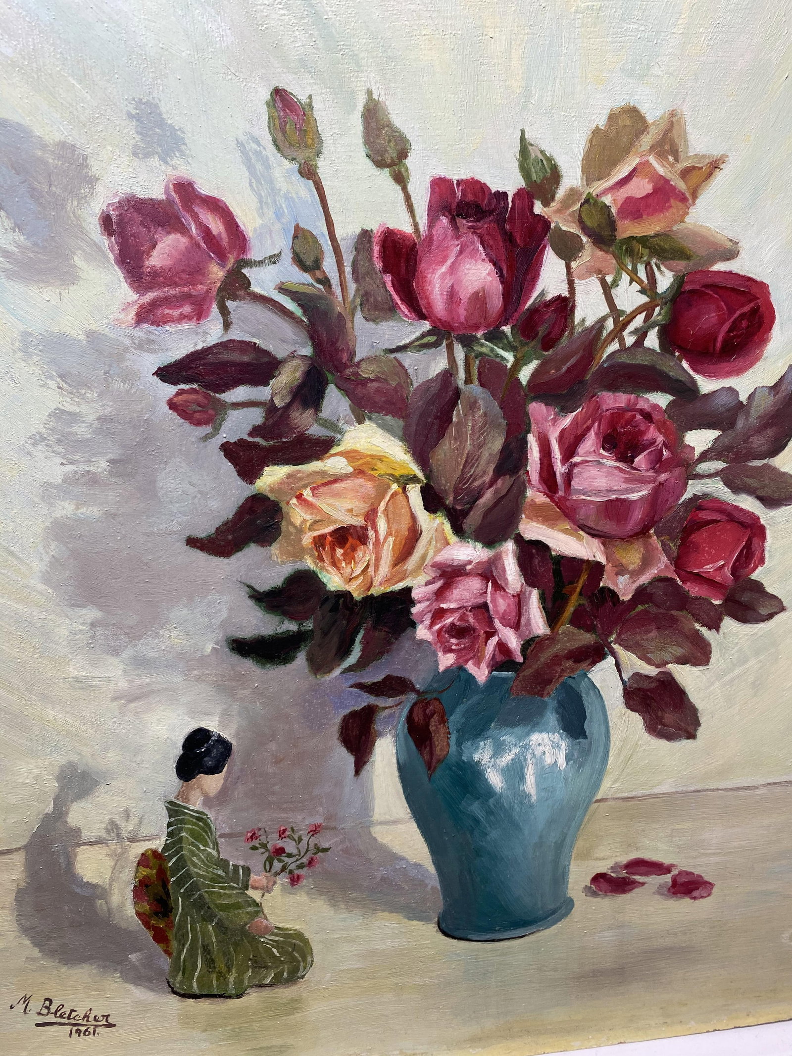 Mrs, M. Bletcher Original Oil Painting On Hardboard Signed and Dated 1961 - 4