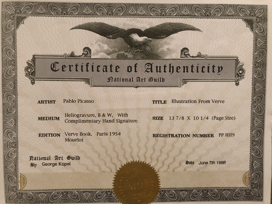 Picasso, Original, Artwork Print, Hand Signed and Dated, Seal, Stamp, Coa, - 5