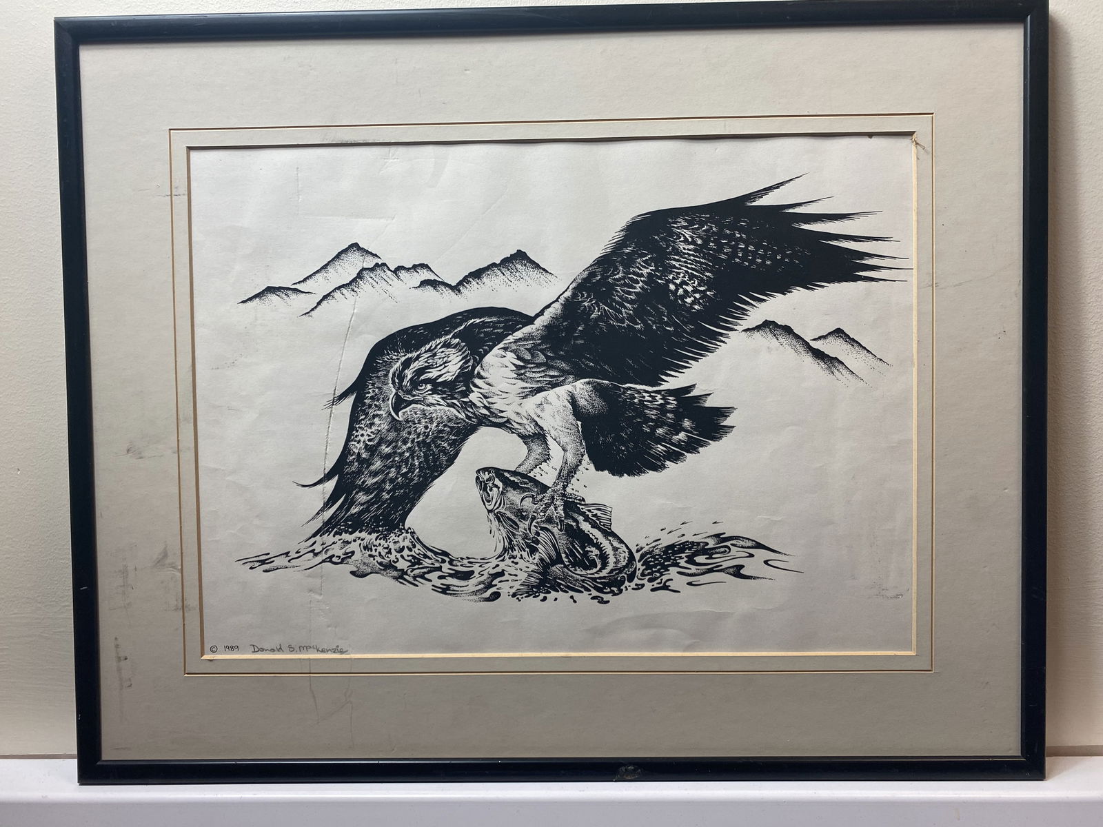 Donald MacKenzie, Signed In Pencil, Osprey and A Fish, Original Drawing Signed: Donald MacKenzie, Signed In Pencil, Osprey and A Fish, Original Drawing Signed
