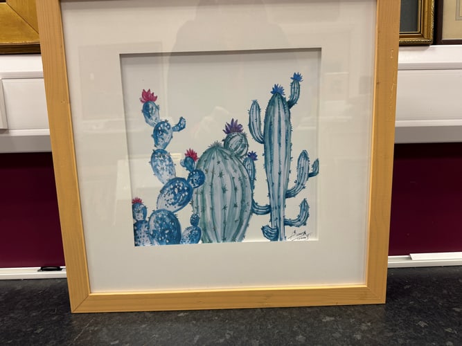 Unknown Artist, Blue Cactus Signed Print: Unknown Artist, Blue Cactus Signed Print