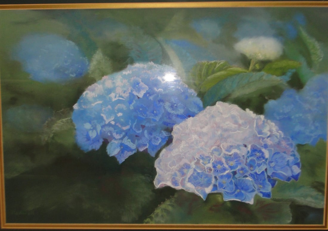 Margaret Rodwell, Pastel, Blue Hydrangeas, Signed - 2