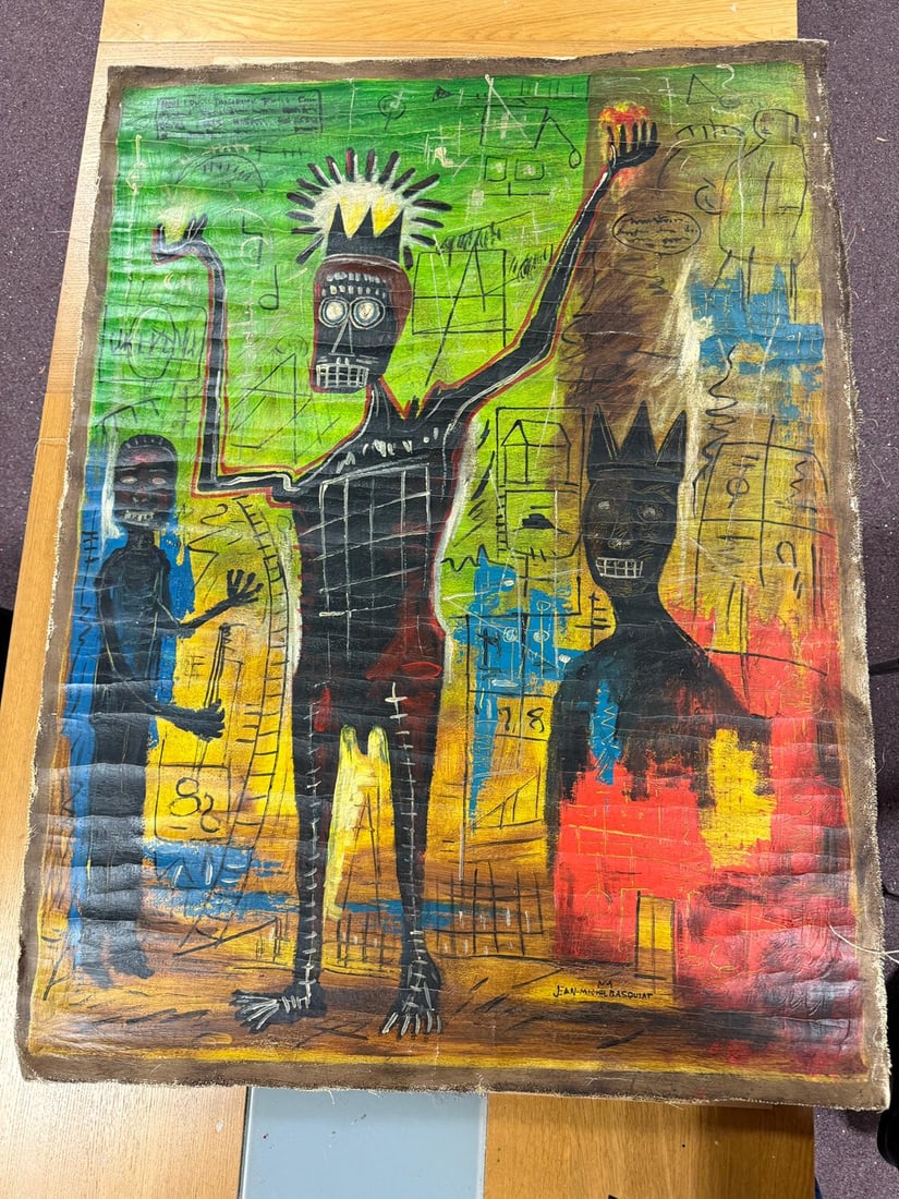 Jean Michel Basquiat, (In the manner of), Oil Painting A tribute, Painting Rare: Jean Michel Basquiat, Oil Painting AIn the manner of Jean Michel Basquiat . Oil Painting. A tribute Painting Rare, very big painting, No COA No documentation and only 25 years in