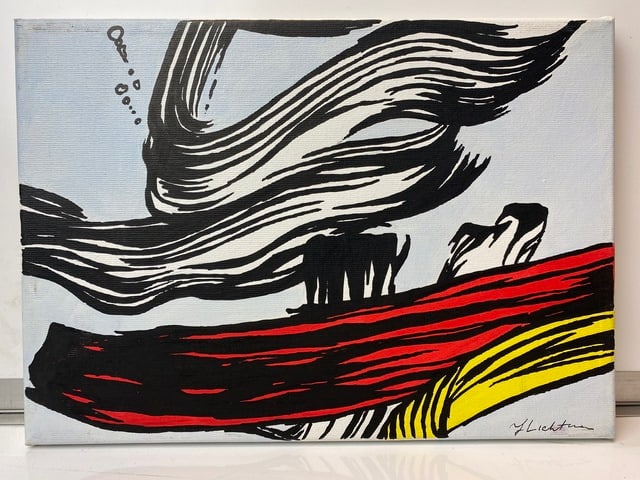 Roy Lichtenstein, (After) Original Vintage, Oil Painting, Signed,: Roy Lichtenstein, (After) Original Vintage, Oil Painting, Signed, (Attributed) sold as attributed to the artist and you must do do your own research. Sold as seen