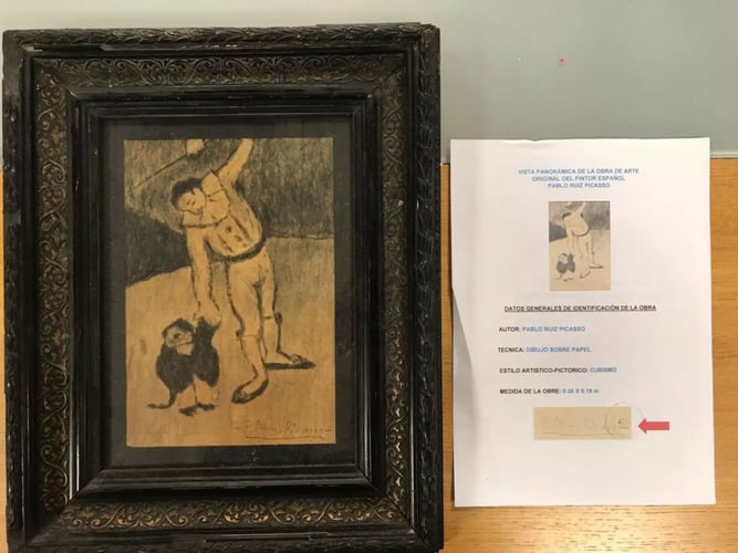 Picasso, (In the manner of) Original, art, hand signed,: Picasso, Original, (In the manner of) rare art, hand signed, Pablo Picasso Painting on Cardboard Original rare art Vintage old hand signed, measurements without the frame approxima