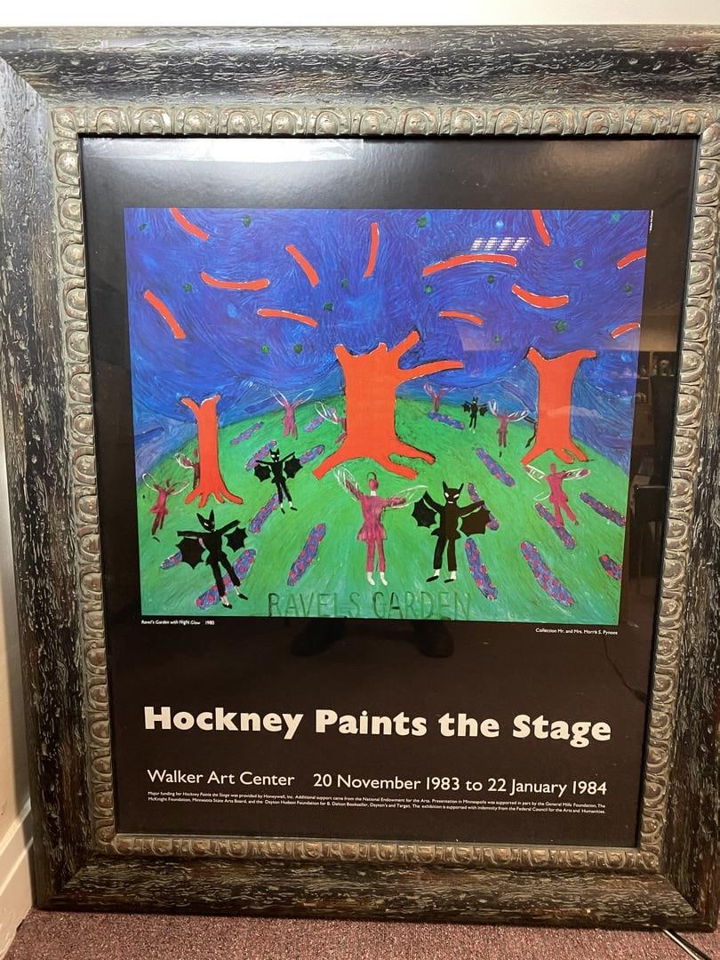 David Hockney, Hockney Paints The Stage 1984, Original Poster,: Hockney Paints the Stage at the Walker Art Center, Minneapolis,1984 Poster Dimensions: 60cm x 88cm Original Poster, sold framed with very expensive gold frame 