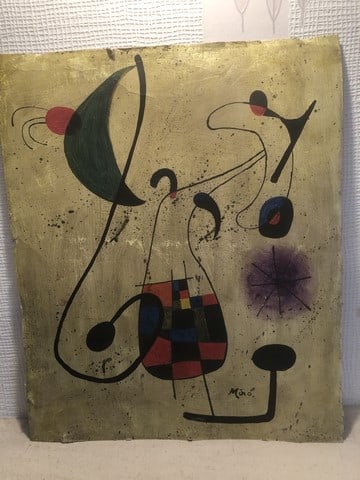 Joan Miro,(In the manner of) Original Oil Painting, Signed, Seal: Joan Miro, (In the manner of) Original Oil Painting, Signed, Seal. No COA No documentation and only 25 years in provenance by private Collection. sold as attributed to the artist and you must do