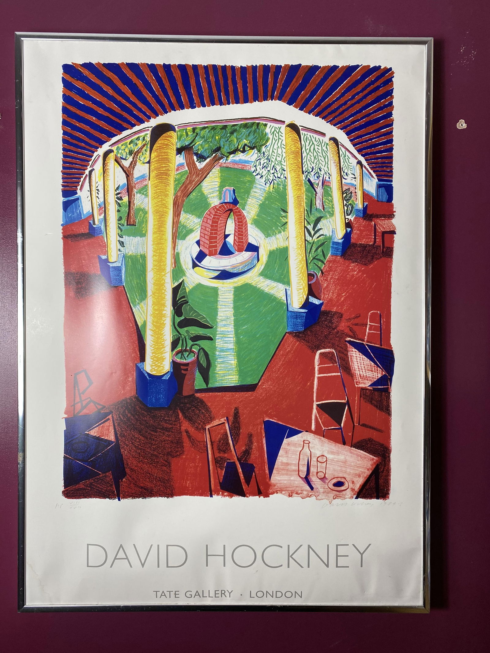 David Hockney 1986 Original Poster, Signed & Numbered Artist Proof: David Hockney OM, CH, RA (British, b.1937) Tate gallery London original poster Views of Hotel Well 111, poster published by the Tate Gallery 1984, Colour offset lithograph, signed in pencil "David
