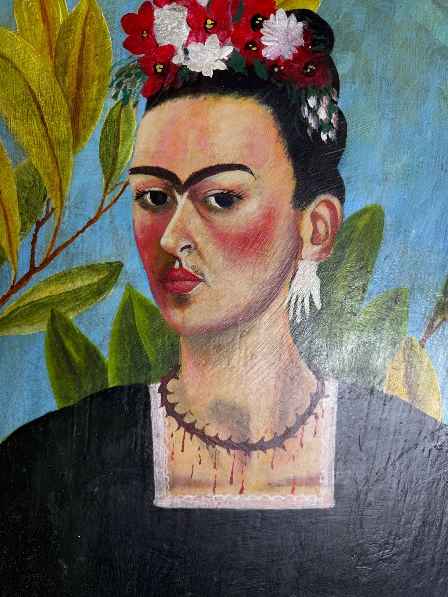 Frida Kahlo, (After) Original Oil Painting, Signed, - 3